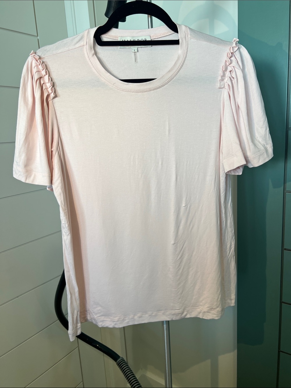 Hale Bob Pale Pink Short Sleeve Ruffle Shoulder Tee